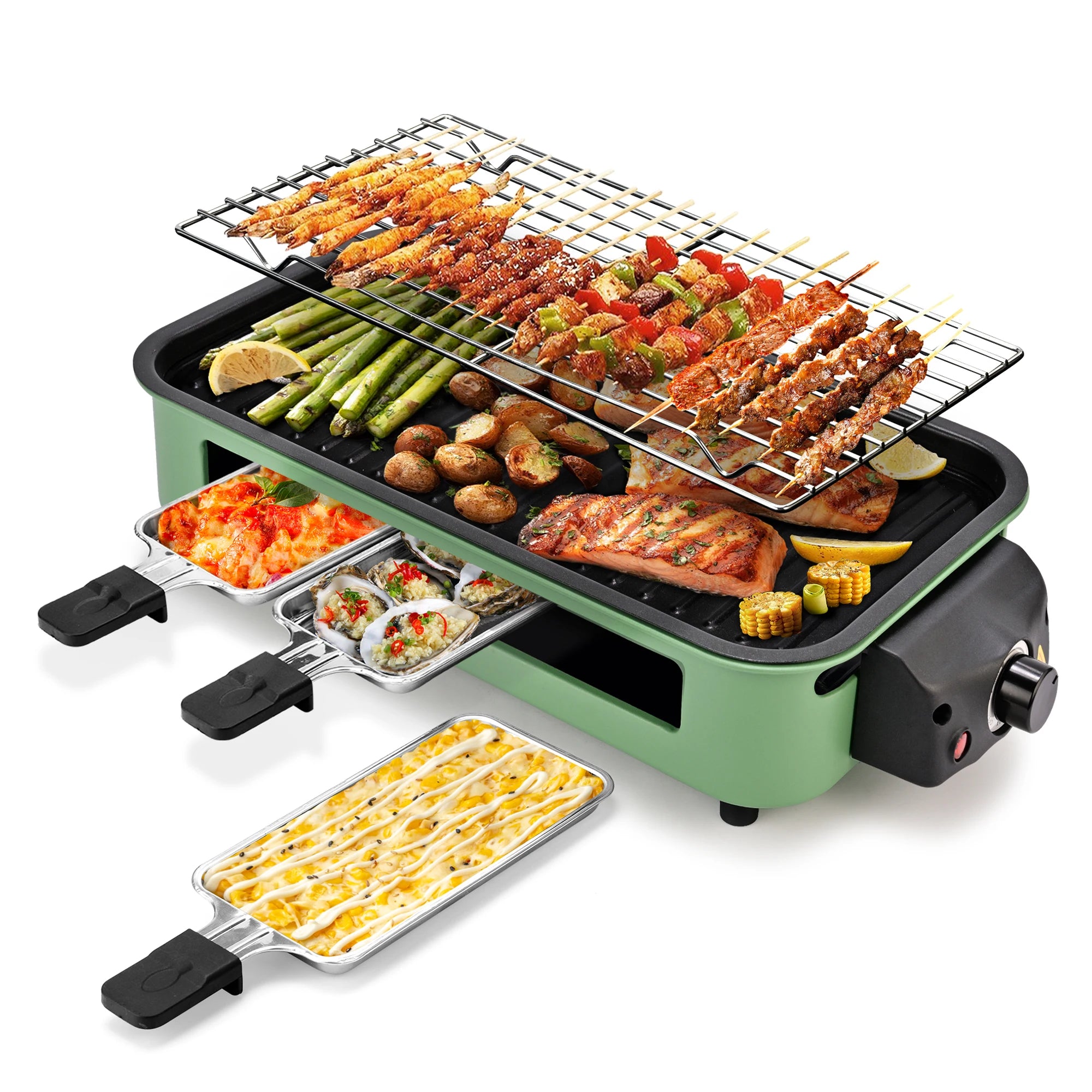 Electric Grill, Smokeless Electric Grill, Non-stick Coating, Removable Griddle/Grill Rack/Tray, Suitable for family and Hall of Residence Parties and Barbecues