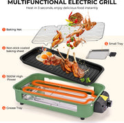 Electric Grill, Smokeless Electric Grill, Non-stick Coating, Removable Griddle/Grill Rack/Tray, Suitable for family and Hall of Residence Parties and Barbecues