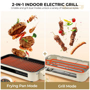 Electric Grill, Smokeless Electric Grill, Non-stick Coating, Removable Griddle/Grill Rack/Tray, Suitable for family and Hall of Residence Parties and Barbecues