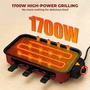 Electric Grill, Smokeless Electric Grill, Non-stick Coating, Removable Griddle/Grill Rack/Tray, Suitable for family and Hall of Residence Parties and Barbecues