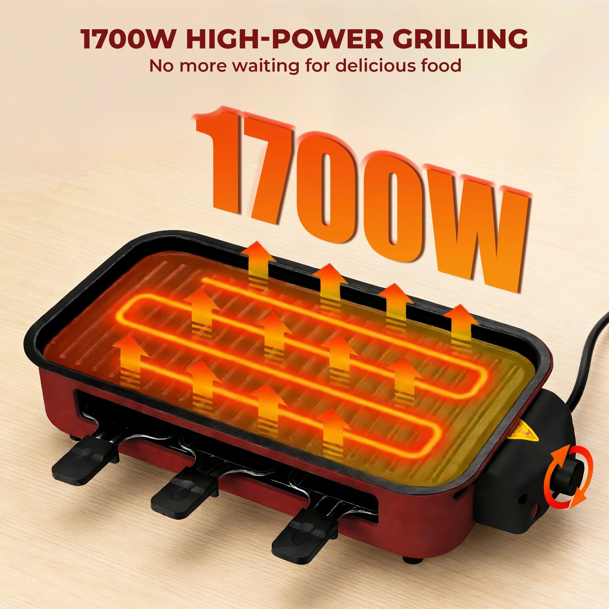 Electric Grill, Smokeless Electric Grill, Non-stick Coating, Removable Griddle/Grill Rack/Tray, Suitable for family and Hall of Residence Parties and Barbecues