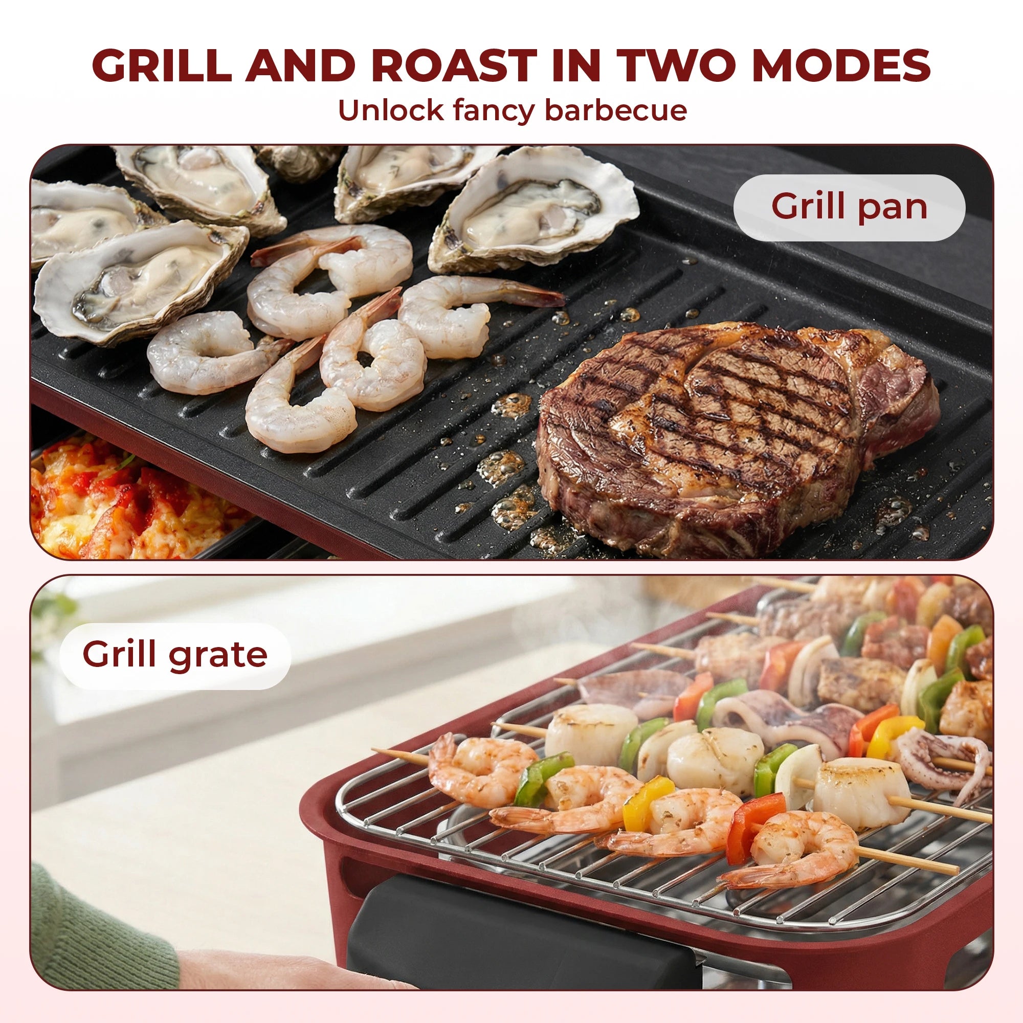 Electric Grill, Smokeless Electric Grill, Non-stick Coating, Removable Griddle/Grill Rack/Tray, Suitable for family and Hall of Residence Parties and Barbecues