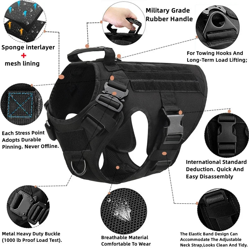 Tactical No-Pull Dog Harness for Large Dogs