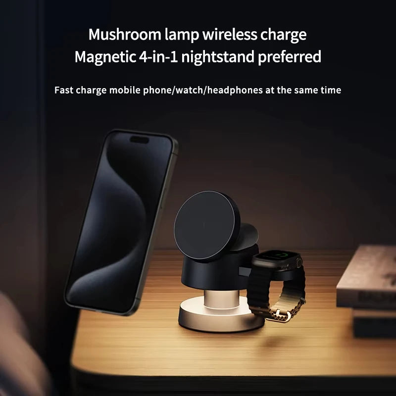 Qi 4 in 1 Wireless Charging Station Cube for IPhone 16 Pro Max with Night Lamp Magnetic Charger for Apple IWatch Ultra Airpods