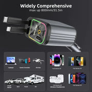 4 in 1 Retractable Car Charger with USB C Lightning Cable Starlight in Auto Roof Fast Charging for IPhone Samsung Phones