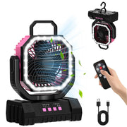 20000mAh Battery Powered Fan Rechargeable Camping Fan 4 Speeds Gear with LED Outdoor Tent Fans with Hanging Hook Remote