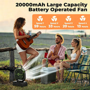 20000mAh Battery Powered Fan Rechargeable Camping Fan 4 Speeds Gear with LED Outdoor Tent Fans with Hanging Hook Remote