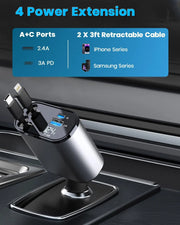 Car Charger Fast Charging Car Cigarette Lighter Adapter With Dual Expansion Cable And Dual Port For Car With Voltage Display