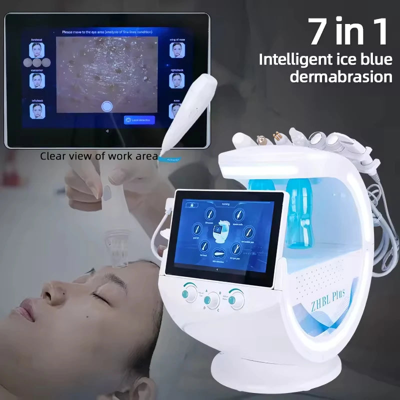 New 7 In 1 Smart Ice Blue Hydra oxyge Dermabrasion Facial Mahcine Skin Cleaning Skin Analyzer Dermabrasion Facial Aquafacial