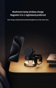 Qi 4 in 1 Wireless Charging Station Cube for IPhone 16 Pro Max with Night Lamp Magnetic Charger for Apple IWatch Ultra Airpods