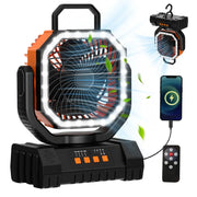20000mAh Battery Powered Fan Rechargeable Camping Fan 4 Speeds Gear with LED Outdoor Tent Fans with Hanging Hook Remote