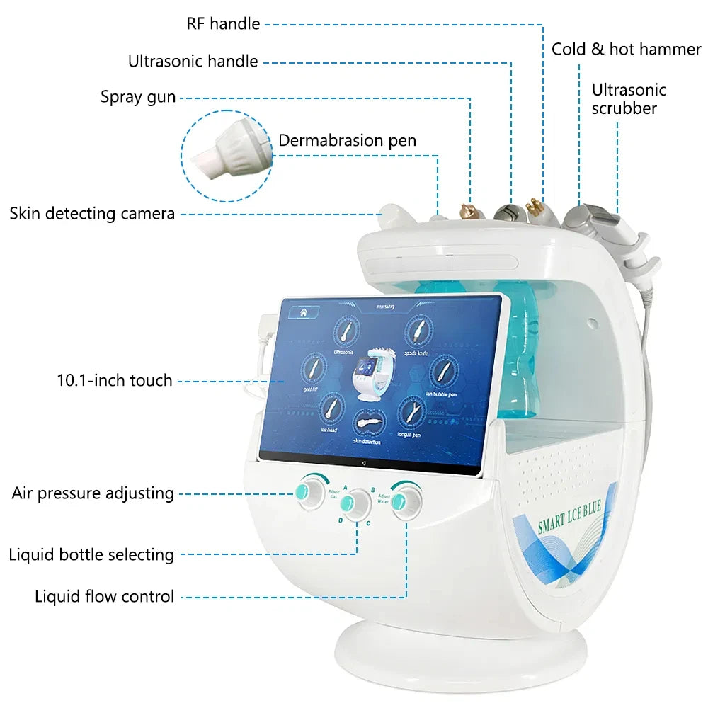New 7 In 1 Smart Ice Blue Hydra oxyge Dermabrasion Facial Mahcine Skin Cleaning Skin Analyzer Dermabrasion Facial Aquafacial