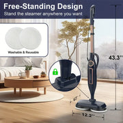 VM6 Steam Mop Cleaner with Rotating Mop Pads 1300W Powerful Floor Steamer 10 in 1 Lightweight Spin Mop High Temperature with Steam Blaster Technology LED Headlights for Home Hardwood Marble Floors