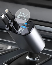 Car Charger Fast Charging Car Cigarette Lighter Adapter With Dual Expansion Cable And Dual Port For Car With Voltage Display