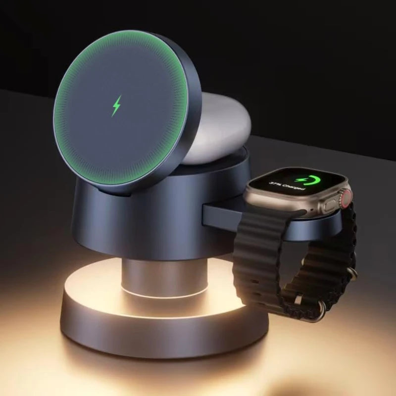 Qi 4 in 1 Wireless Charging Station Cube for IPhone 16 Pro Max with Night Lamp Magnetic Charger for Apple IWatch Ultra Airpods