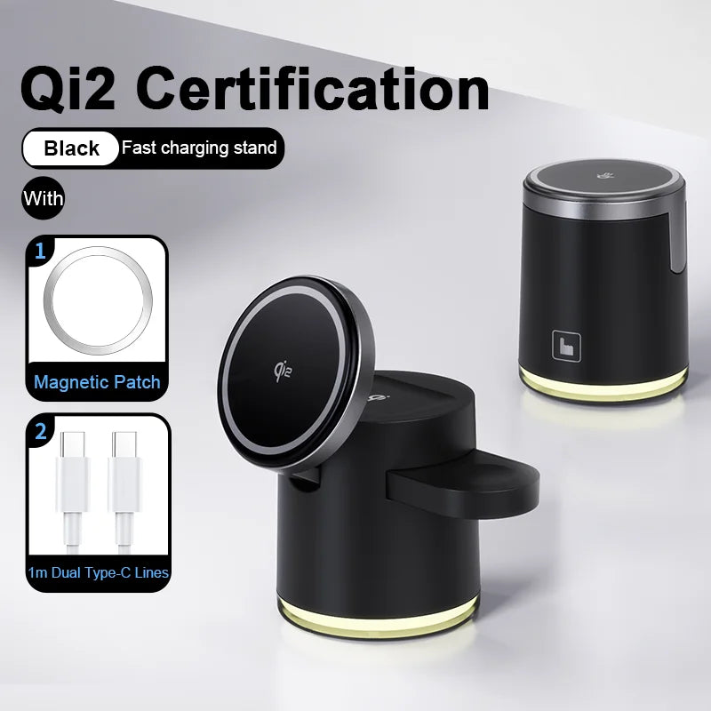 2024 New Qi2 Wireless Charger 3-in-1 Fast Charging Station Stand Folding Holder for iPhone 16 15 14 Pro Max Airpods Apple Watch