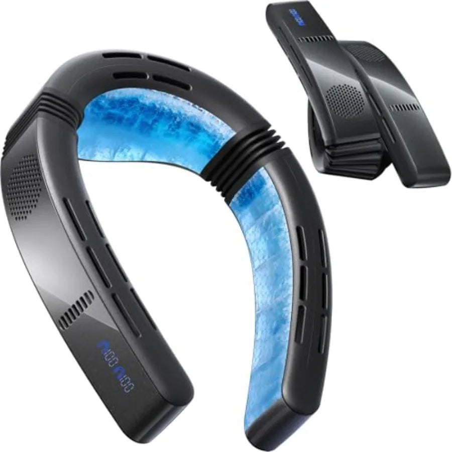 2026 COOLiFY Cyber Fold AI Neck Air Conditioner for travel and outdoor use, black ABS plastic, ultimate cooling with adjustable