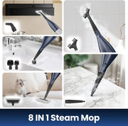 VM6 Steam Mop Cleaner with Rotating Mop Pads 1300W Powerful Floor Steamer 10 in 1 Lightweight Spin Mop High Temperature with Steam Blaster Technology LED Headlights for Home Hardwood Marble Floors