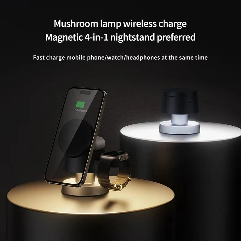 Qi 4 in 1 Wireless Charging Station Cube for IPhone 16 Pro Max with Night Lamp Magnetic Charger for Apple IWatch Ultra Airpods