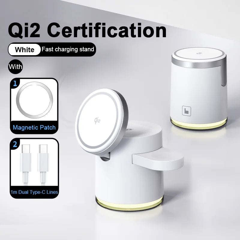2024 New Qi2 Wireless Charger 3-in-1 Fast Charging Station Stand Folding Holder for iPhone 16 15 14 Pro Max Airpods Apple Watch
