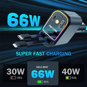 4 in 1 Retractable Car Charger with USB C Lightning Cable Starlight in Auto Roof Fast Charging for IPhone Samsung Phones