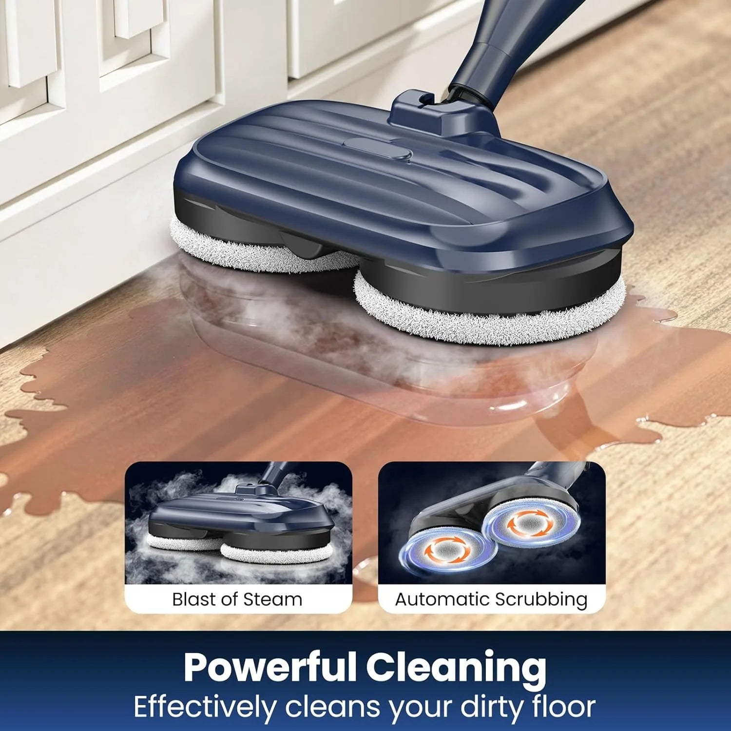 VM6 Steam Mop Cleaner with Rotating Mop Pads 1300W Powerful Floor Steamer 10 in 1 Lightweight Spin Mop High Temperature with Steam Blaster Technology LED Headlights for Home Hardwood Marble Floors