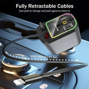 4 in 1 Retractable Car Charger with USB C Lightning Cable Starlight in Auto Roof Fast Charging for IPhone Samsung Phones