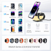 4 In 1 Foldable Wireless Charger With Nightlight For iPhone 15 Pro Max 15 Plus 14 13 12 Series Apple Watch 9 8 7 AirPods Pro 2