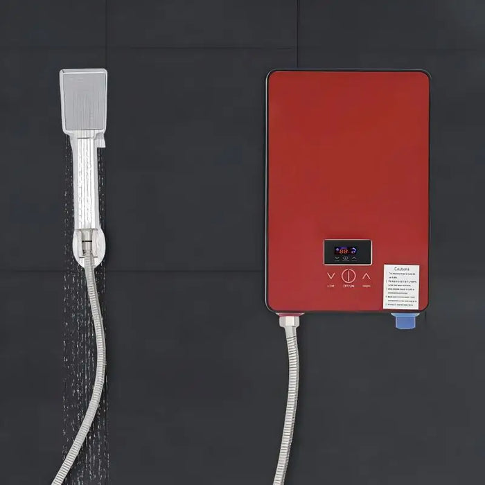 Instant Electric Water Heater 6500W 220V Wall Mounted Waterproof LED Display for Bathroom Shower Kitchen Hot Water Modern Red