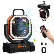 20000mAh Battery Powered Fan Rechargeable Camping Fan 4 Speeds Gear with LED Outdoor Tent Fans with Hanging Hook Remote