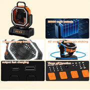 20000mAh Battery Powered Fan Rechargeable Camping Fan 4 Speeds Gear with LED Outdoor Tent Fans with Hanging Hook Remote