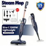 VM6 Steam Mop Cleaner with Rotating Mop Pads 1300W Powerful Floor Steamer 10 in 1 Lightweight Spin Mop High Temperature with Steam Blaster Technology LED Headlights for Home Hardwood Marble Floors