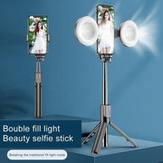 6 in 1 Bluetooth Selfie Stick - Black - Double Fill Lights