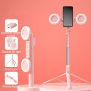 6 in 1 Bluetooth Selfie Stick - White - Double Fill Lights